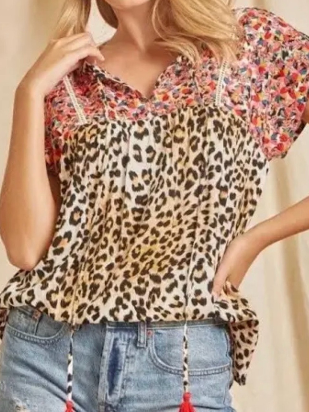 Savanna Jane Mixed Print Short-Sleeve Women’s Top - Leopard & Floral